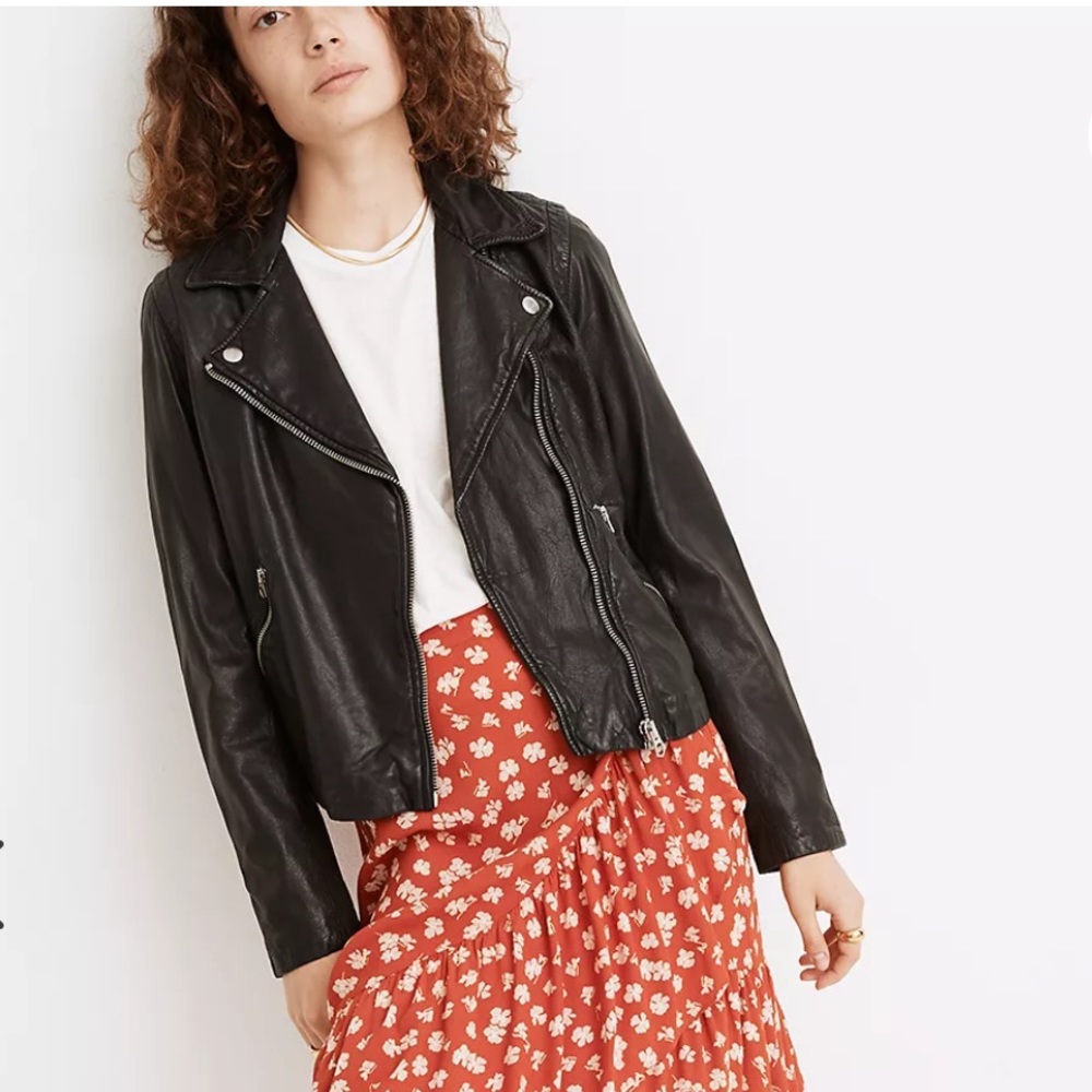 Madewell Washed Leather Motorcycle Jacket in Black